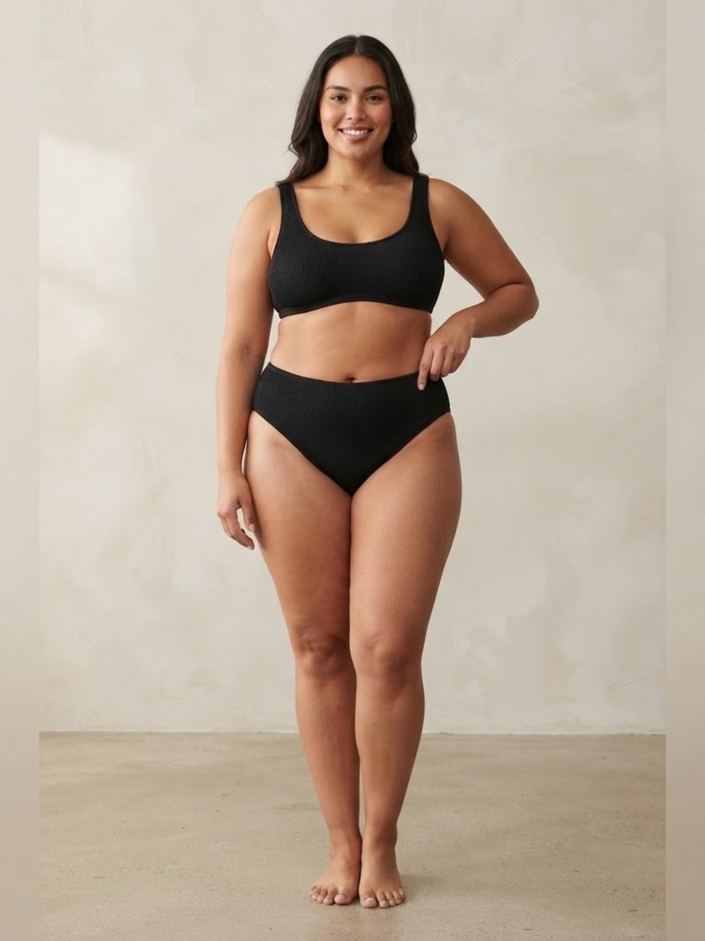 ASOS Design Black Ribbed High-Cut Swim Bottom